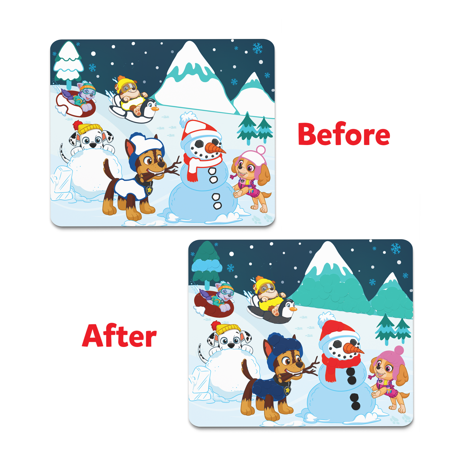 Paw Patrol winter scene from Dot it! No mess sticker art for ages 3-7