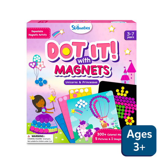 Dot It with Magnets activity set for children featuring Unicorns and Princesses design