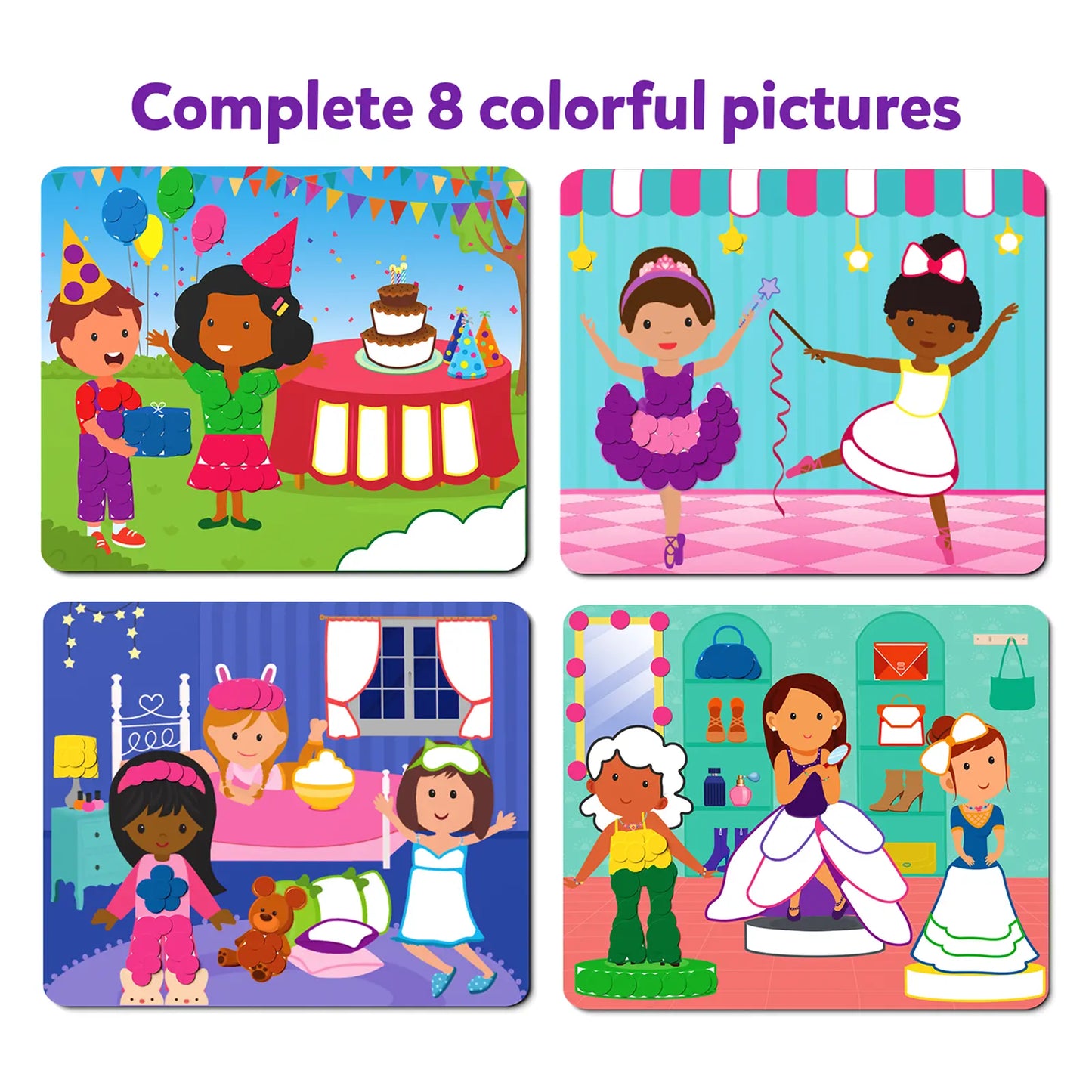 Colorful dress-up puzzle set from Dot it Dress Up No Mess Sticker Art for ages 3-7
