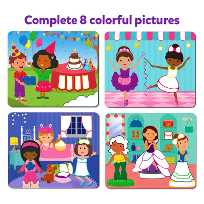 Colorful dress-up puzzle set from Dot it Dress Up No Mess Sticker Art for ages 3-7
