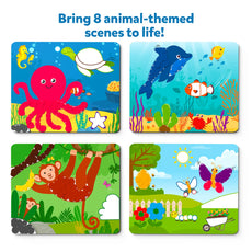 Animal-themed puzzle scenes from Dot it Wild Farm and Underwater Sticker Art for ages 3-7