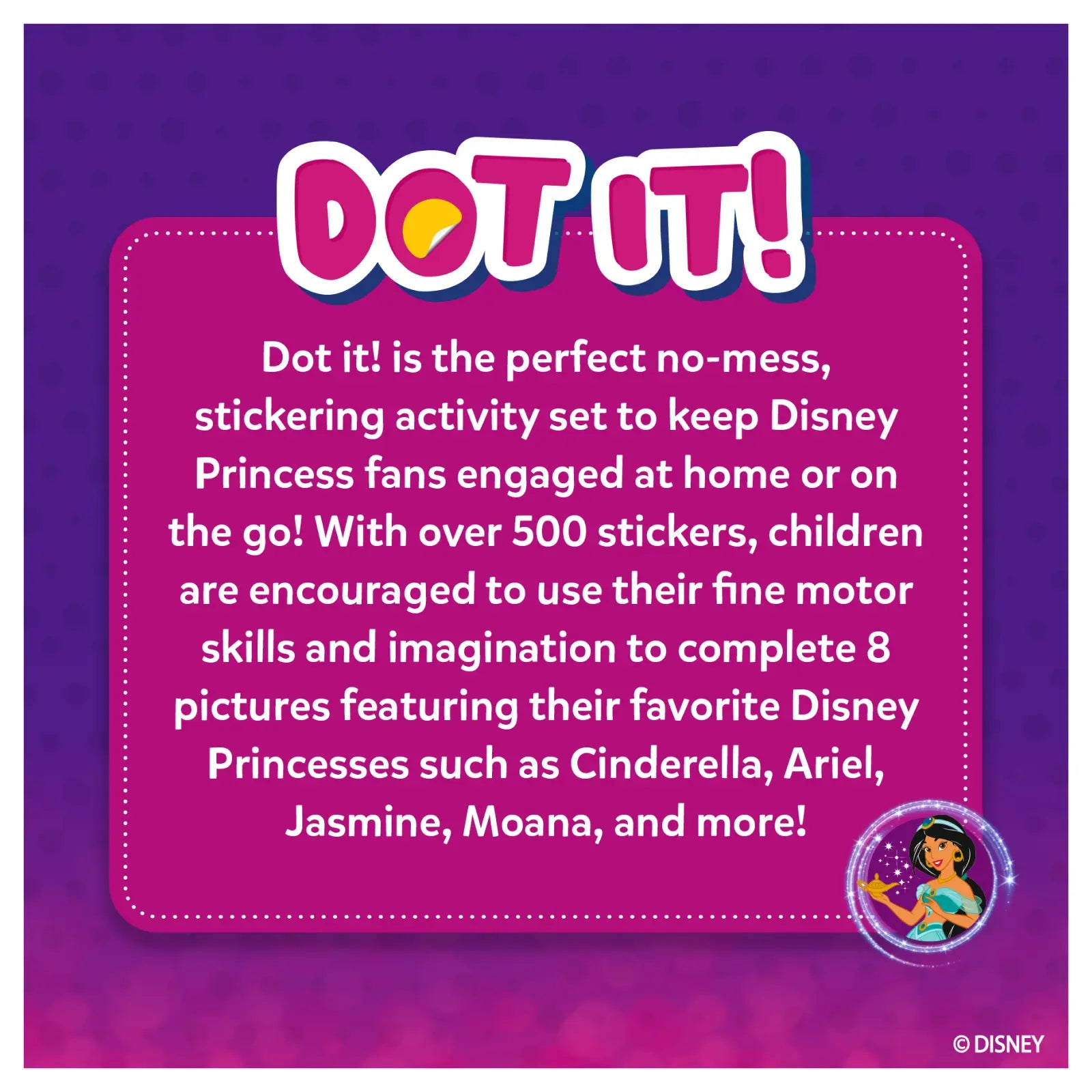 Disney Princess sticker activity set for kids ages 3 to 7 in Dot it! sticker art kit