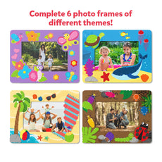 Colorful themed photo frames from Dot it! No mess sticker art for ages 3-7