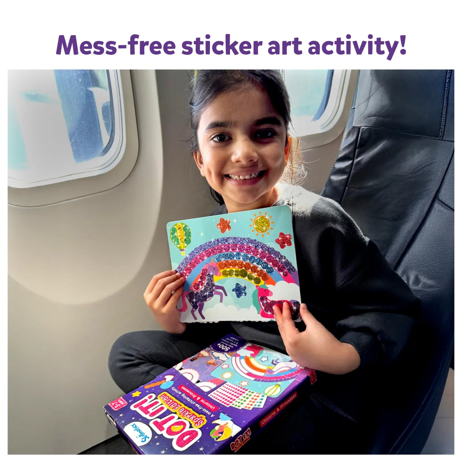 Colorful sticker art activity from Dot it Sparkle Edition Unicorns and Princesses for kids