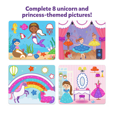 Unicorn and princess-themed pictures for Dot it Sparkle Edition sticker art for kids 3-7