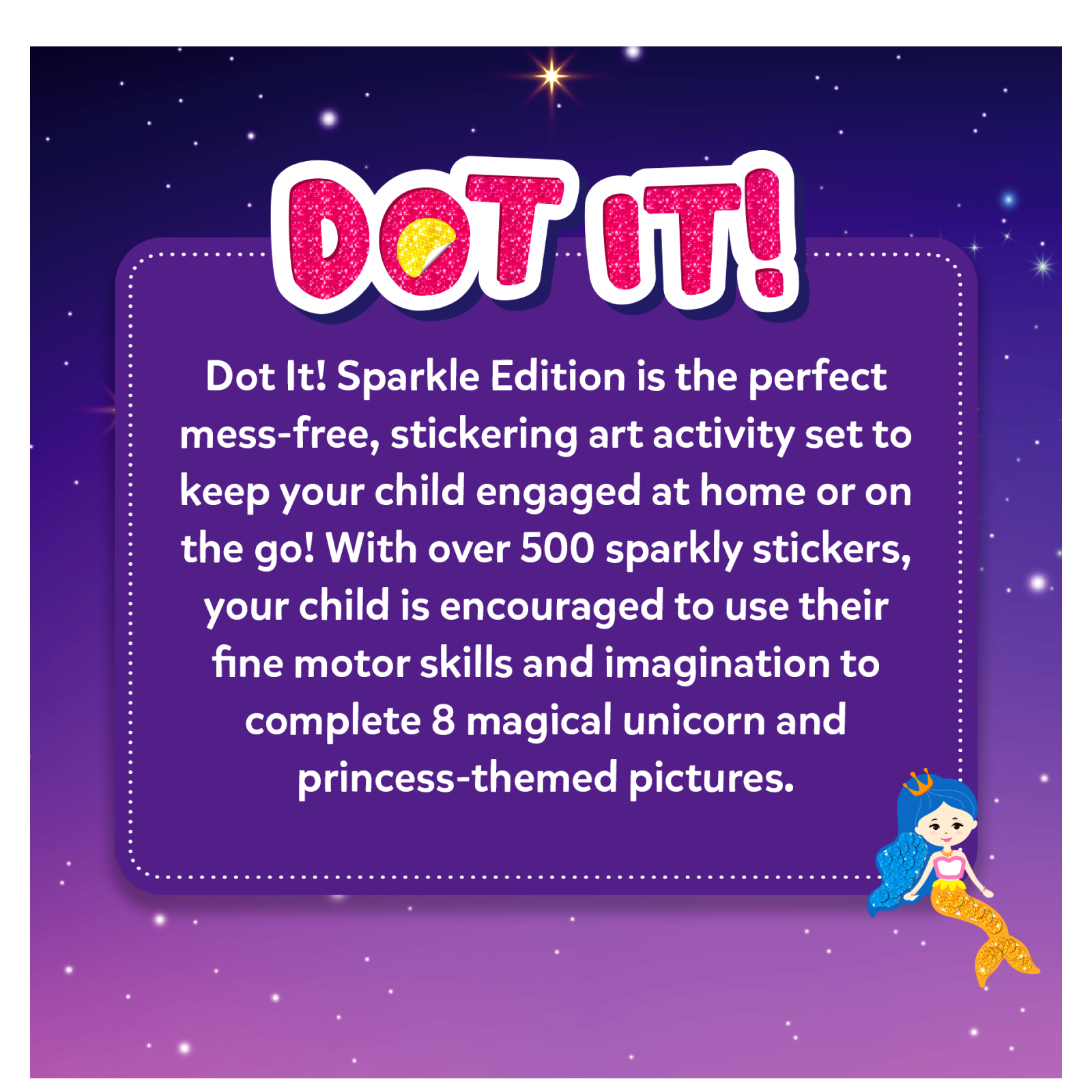 Sparkly sticker art activity set with unicorn and princess designs for kids ages 3-7