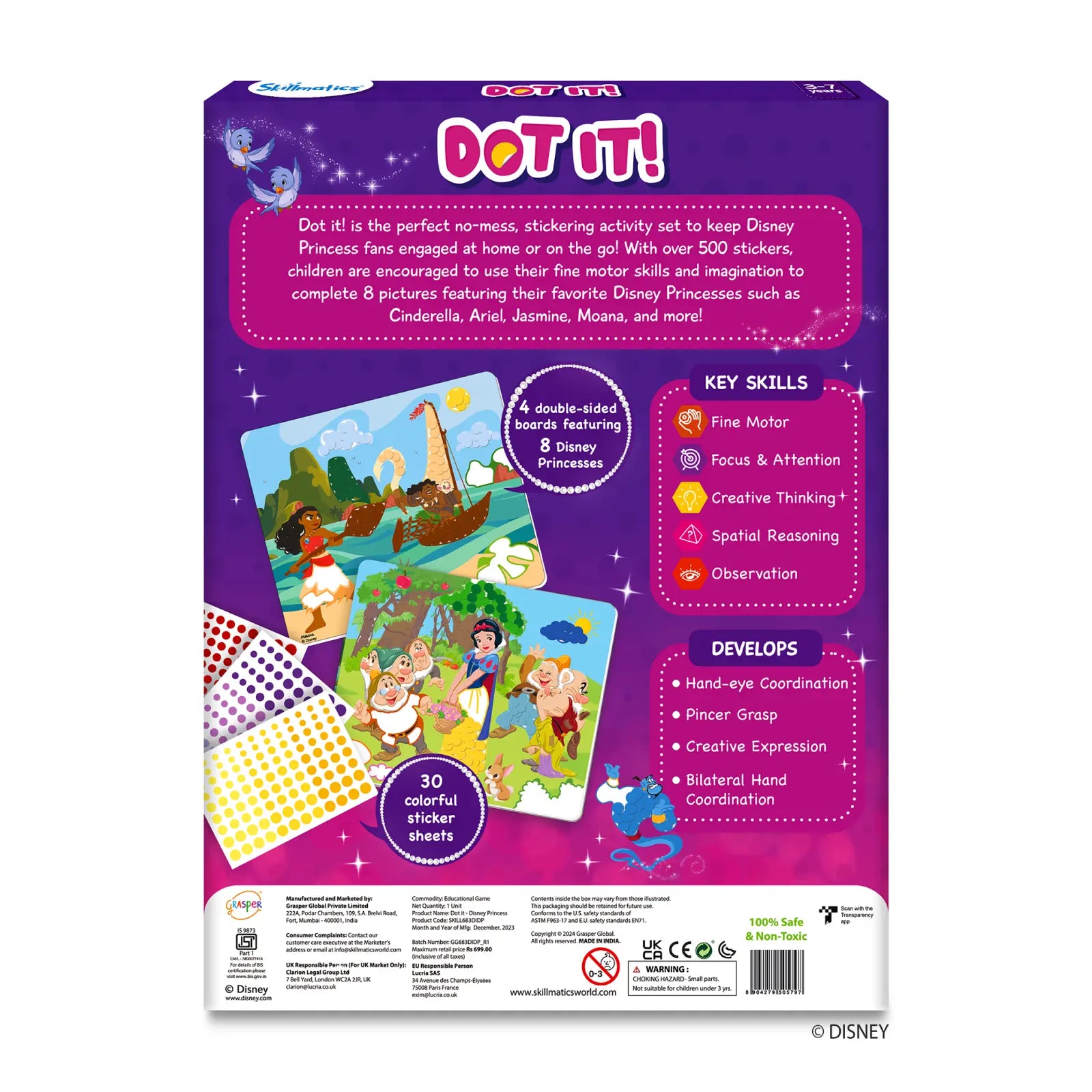 Disney Princess sticker activity set for kids ages 3-7 in Dot it! No mess sticker art kit