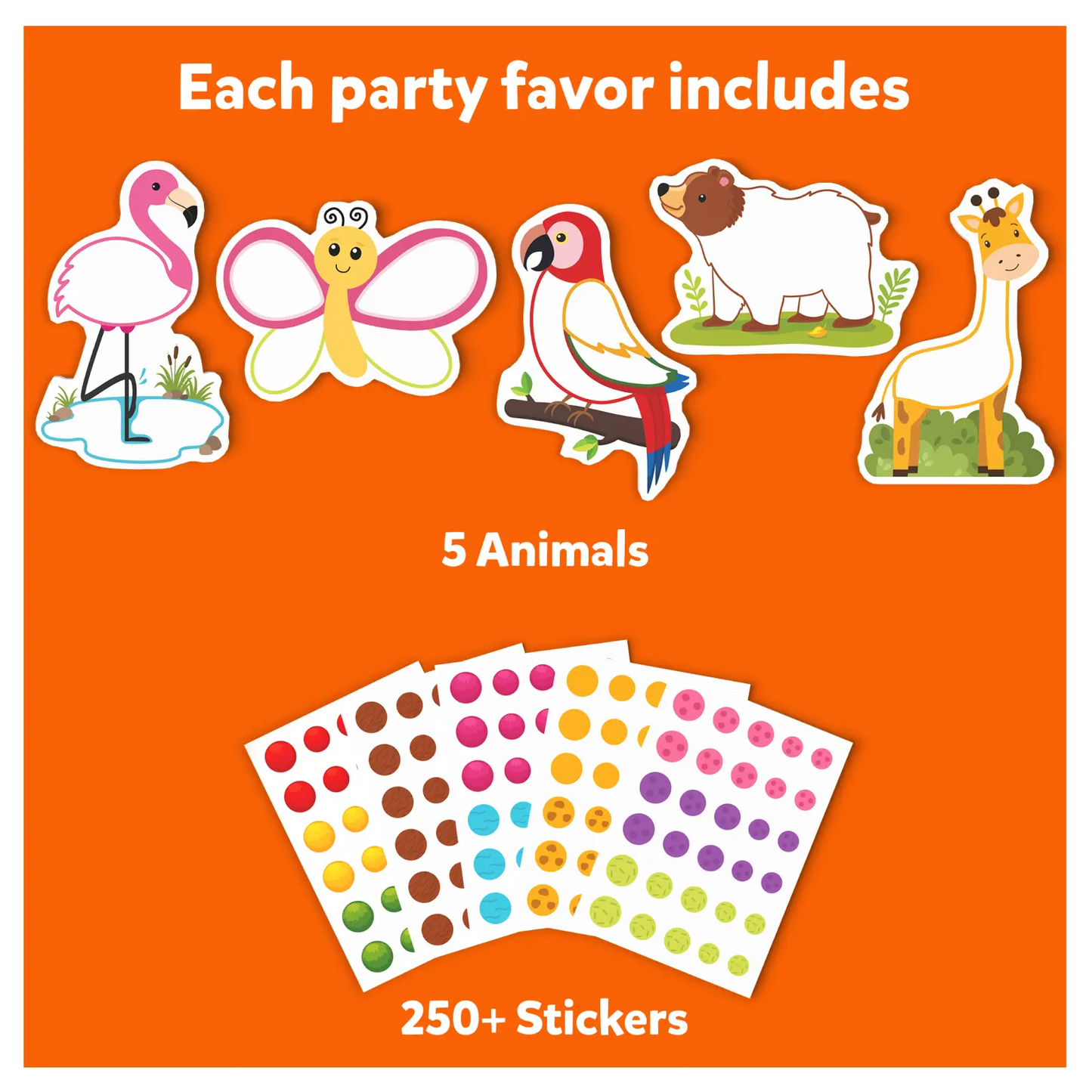 Animal sticker party favors featuring wild, farm, and underwater animals for kids
