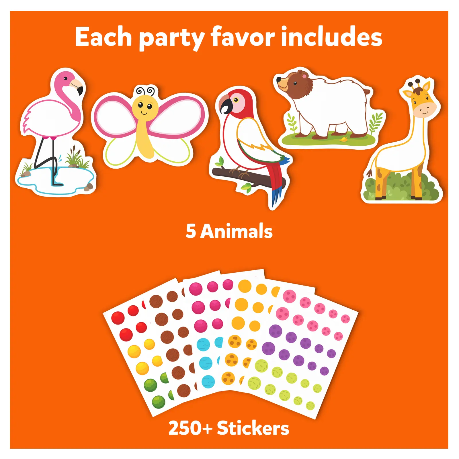 Animal sticker party favors featuring wild, farm, and underwater animals for kids
