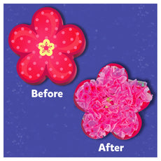 Red flower craft before and after using Poke-in Art Flower Bouquet for kids ages 4-9