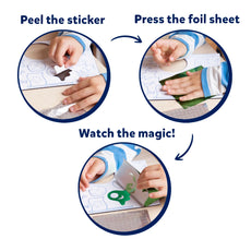 Foil art activity instructions for Foil Fun Up In Space No Mess Art Kit for kids