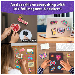 DIY foil magnets and stickers for Girl Power magnetic art kit ages 7-13