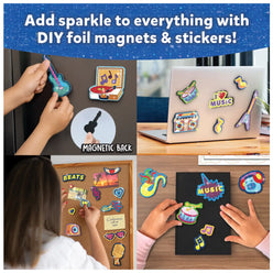 DIY foil magnets and stickers from Foil Fun Groovy Beats Magnetic Art Kit for kids