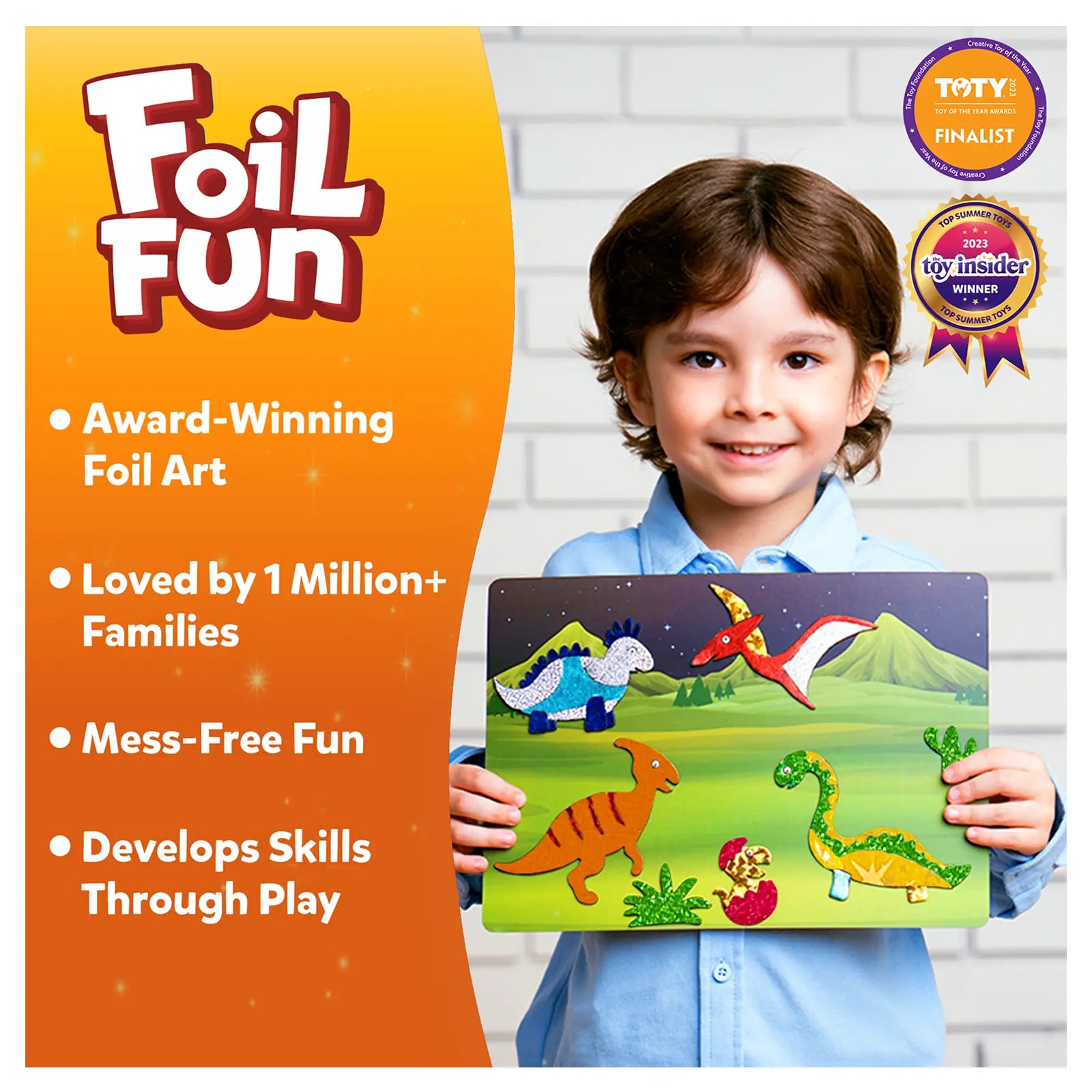 Foil art dinosaur craft kit for kids ages 4-9 from Foil Fun World Of Dinosaurs