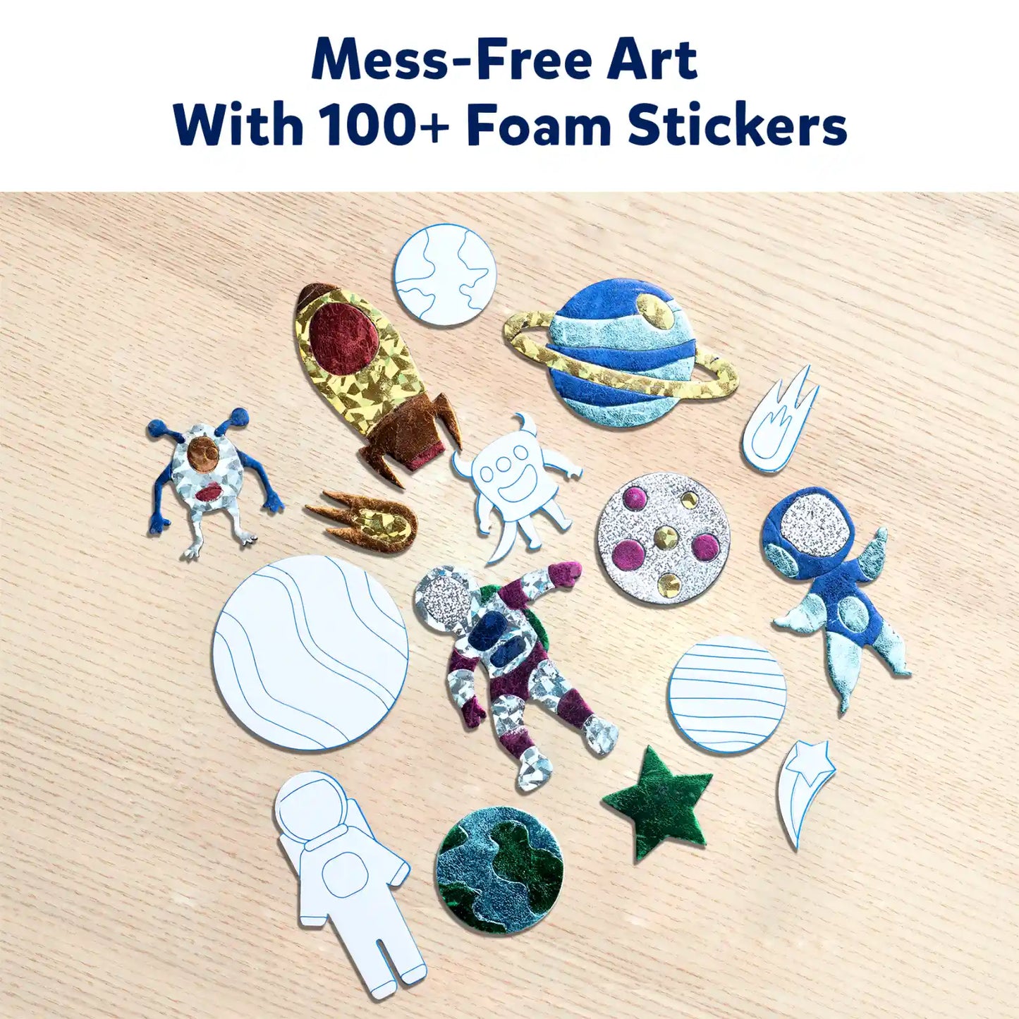 Space-themed foam stickers from Foil Fun Up in Space No Mess Art Kit for ages 4-9