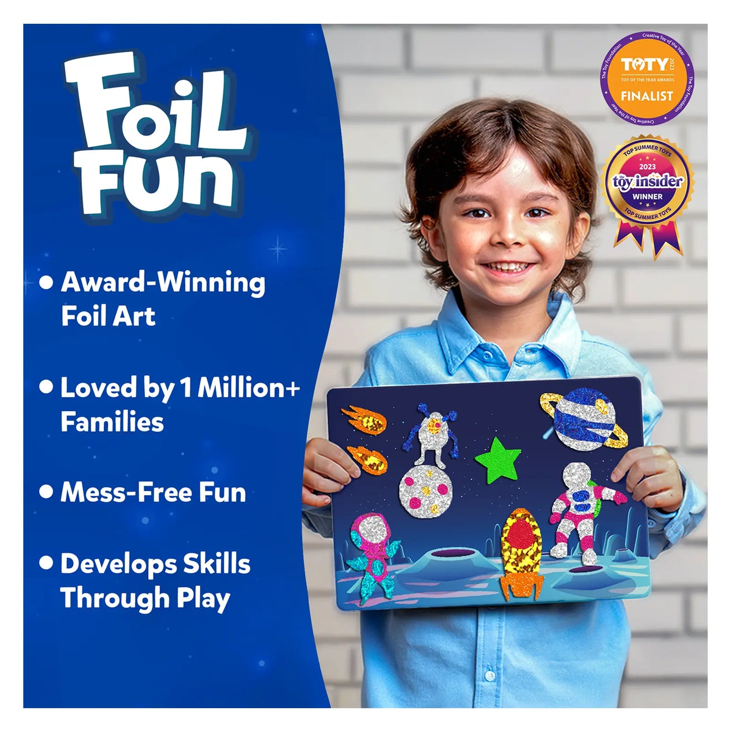 Foil art activity set from Foil Fun Up in Space No Mess Art Kit for kids ages 4-9