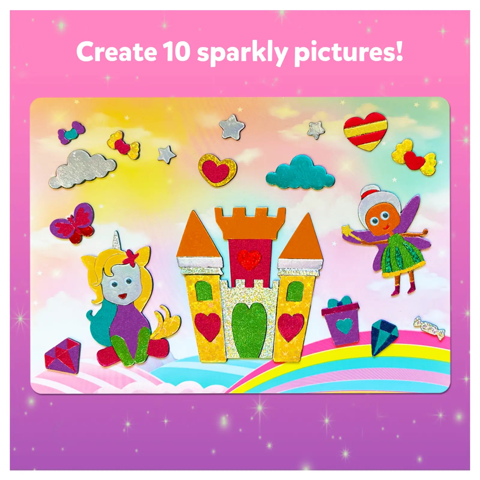 Sparkly fairy tale sticker scene from Foil Fun Unicorn and Princess art kit for ages 4-9