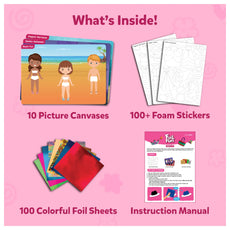 Craft kit contents for Foil Fun Dress Up No Mess Art Kit for ages 4-9