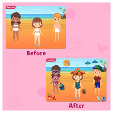 Beach dress-up game from Foil Fun Dress up No Mess Art Kit for kids ages 4-9