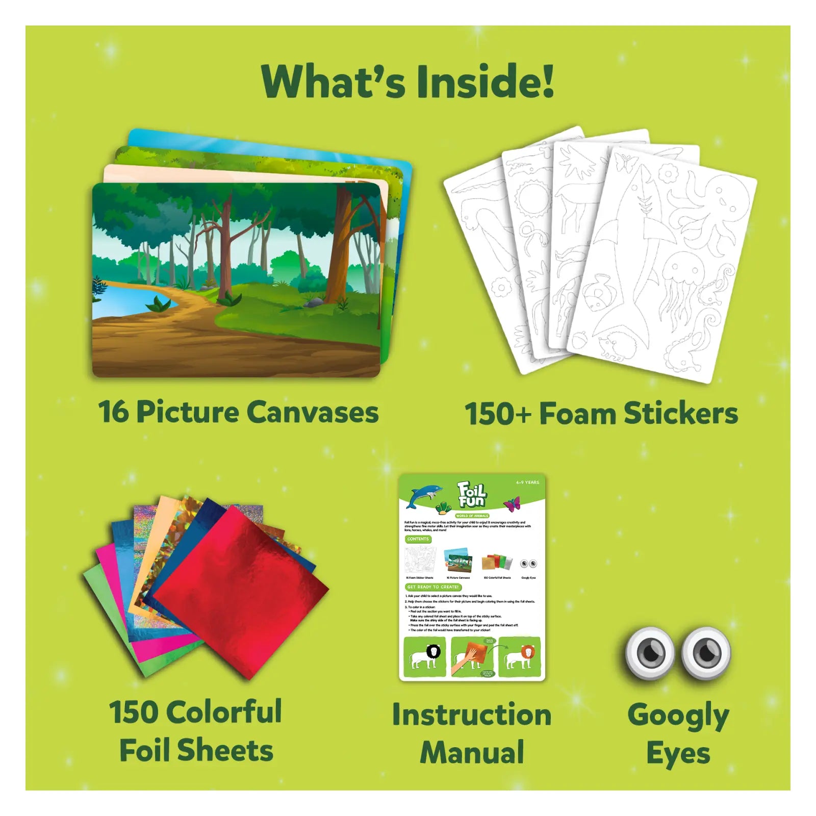 Craft kit with canvases stickers foil sheets and googly eyes for Foil Fun World of Animals Megapack