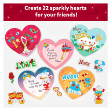 Sparkly heart-shaped Valentine’s Day crafts in Foil Fun Friendship Hearts art kit for kids