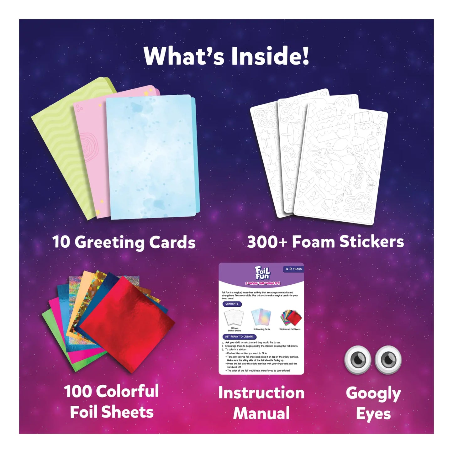 Craft kit contents for Foil Fun Card Making Set No Mess Art Kit for ages 4-9