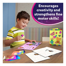 Child crafting a colorful card with Foam Fun Card Making Set and No Mess Art Kit