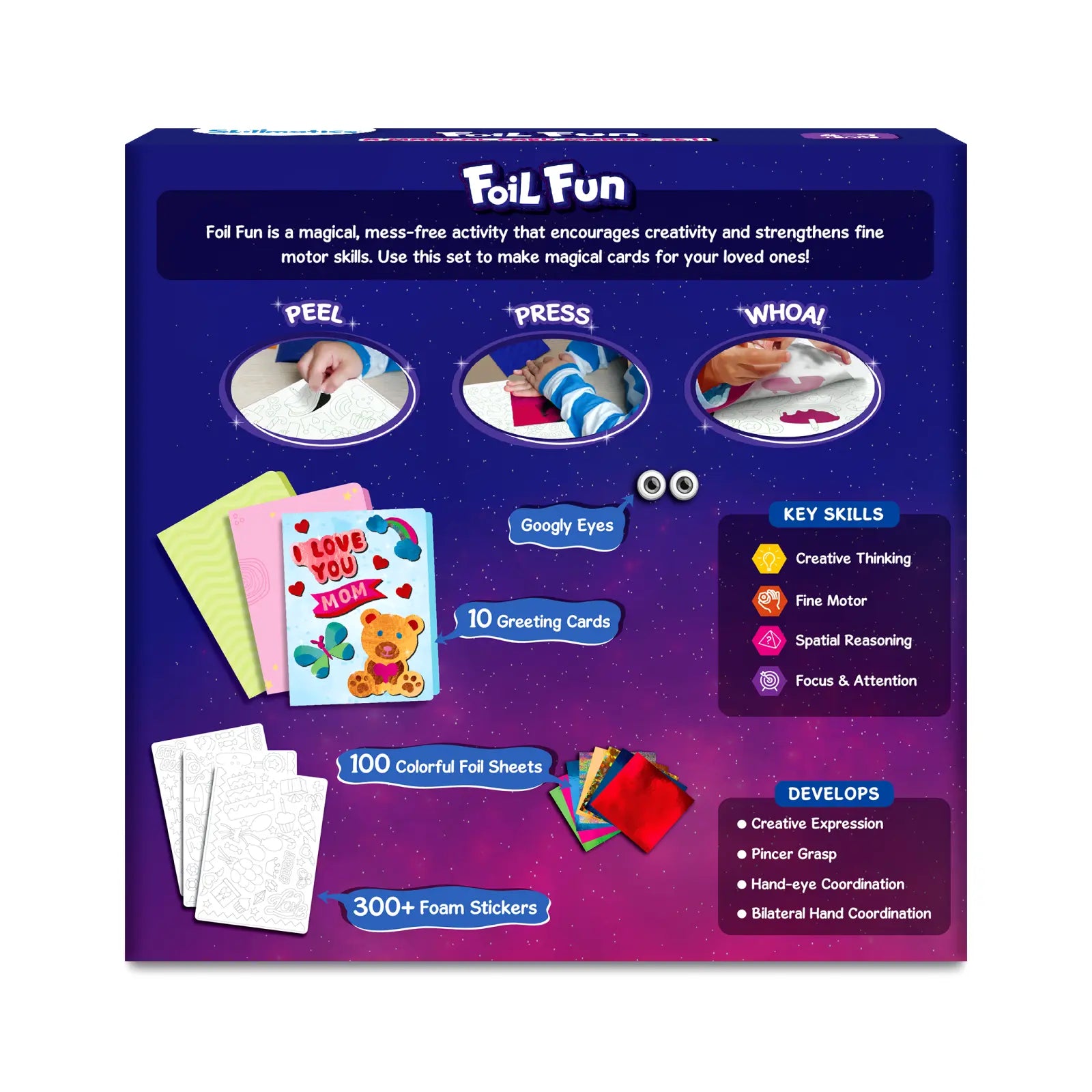 Foil Fun craft kit for kids ages 4-9 in a colorful card making set