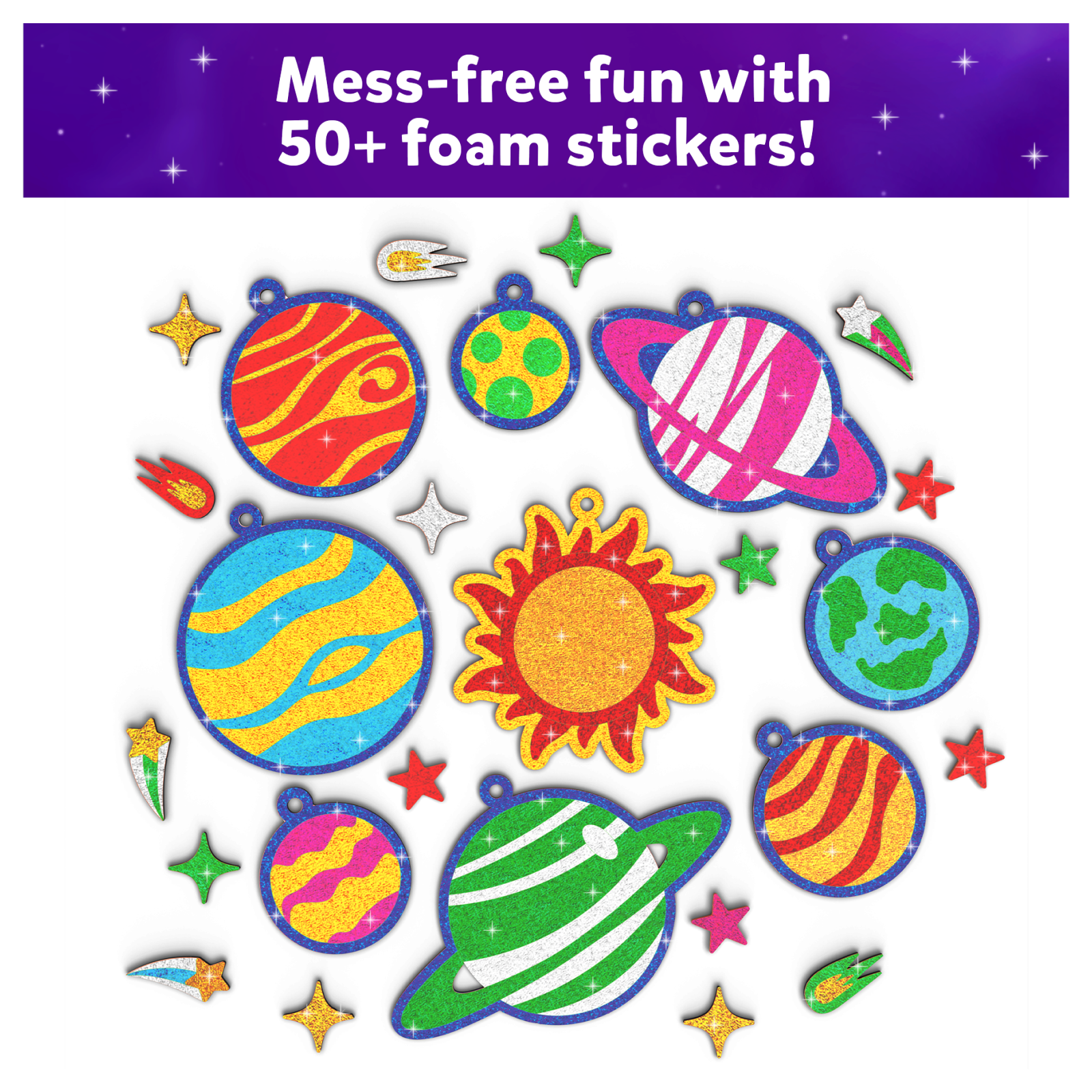 Colorful foam space-themed stickers for solar system art projects for ages 4-12