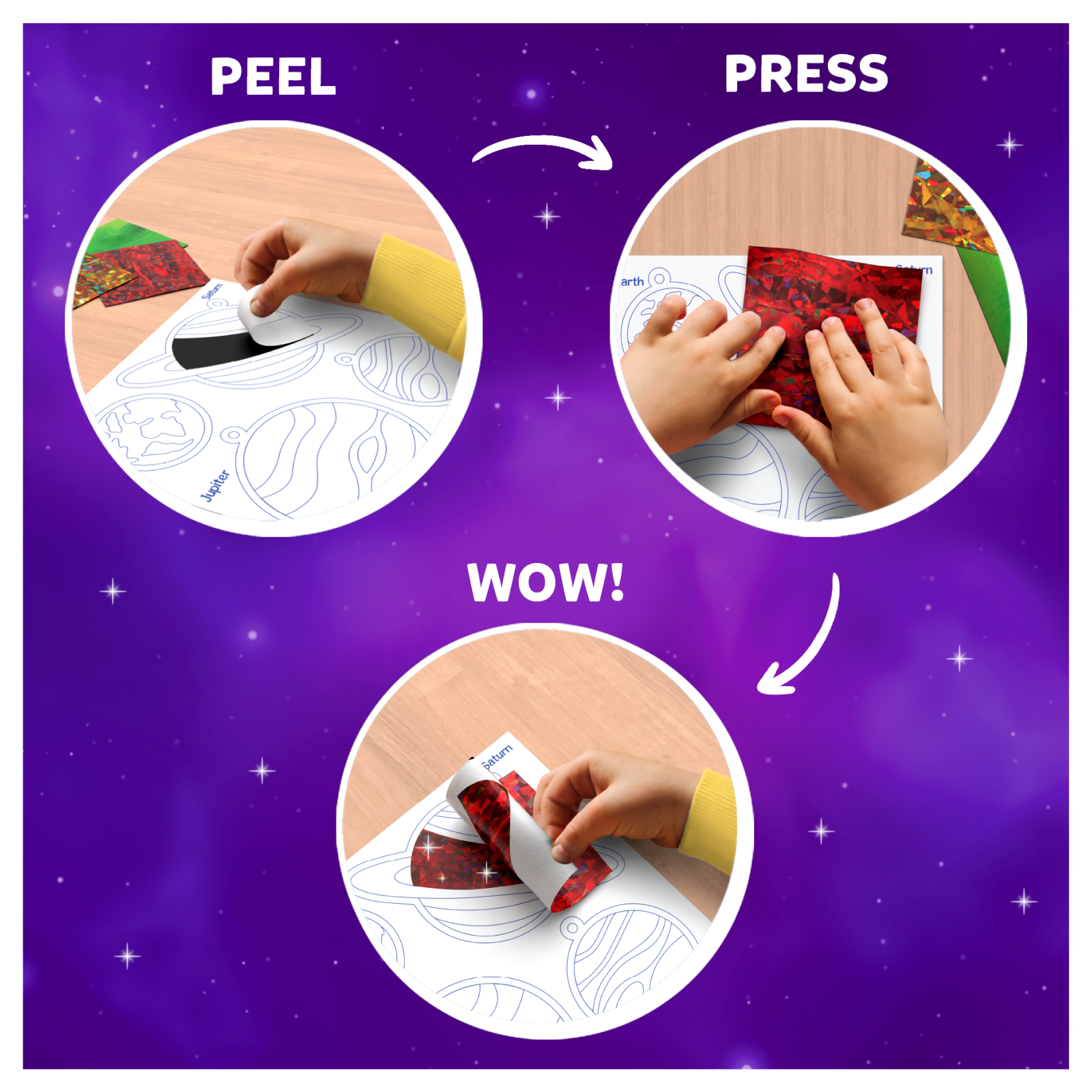 Planet-themed craft activity from Foil Fun Solar System No Mess Art Kit for kids