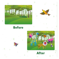 Before and after forest scene from Foil Fun World of Animals No Mess Art Kit