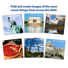 Foldable origami puzzle featuring iconic US landmarks from Craft-O-Pedia All Around The USA