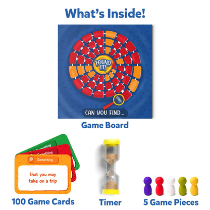 Found It! Board Game components for smart scavenger hunt suitable for ages 6+