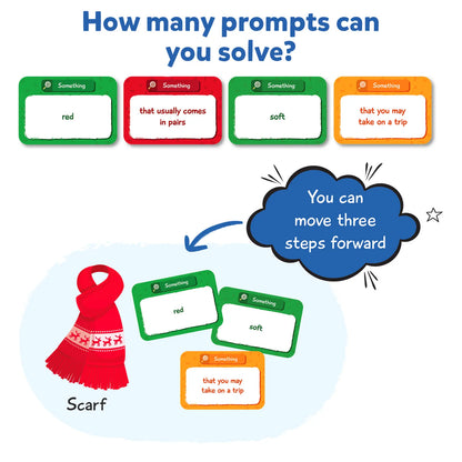 Red knitted scarf shown in Found It Board Game for smart scavenger hunt ages 6+