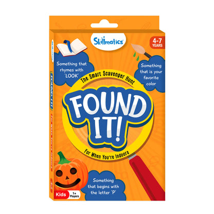 Orange Found It Indoor Edition board game box for kids aged 4-7 with Smart Scavenger Hunt
