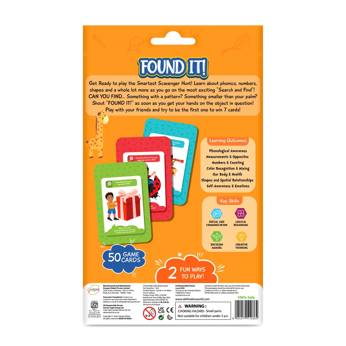 Children’s educational card game for indoor scavenger hunt from Found It Indoor Edition