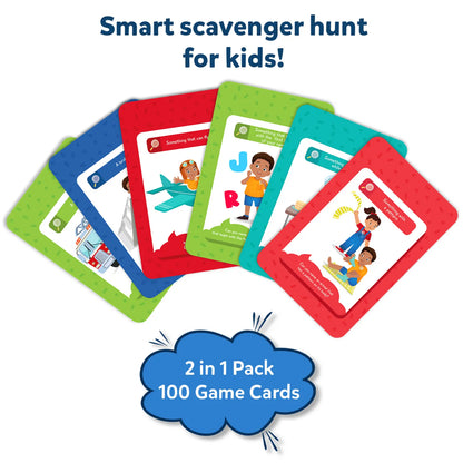 Colorful scavenger hunt game cards from Found It! Combo Indoor Travel for ages 4-7