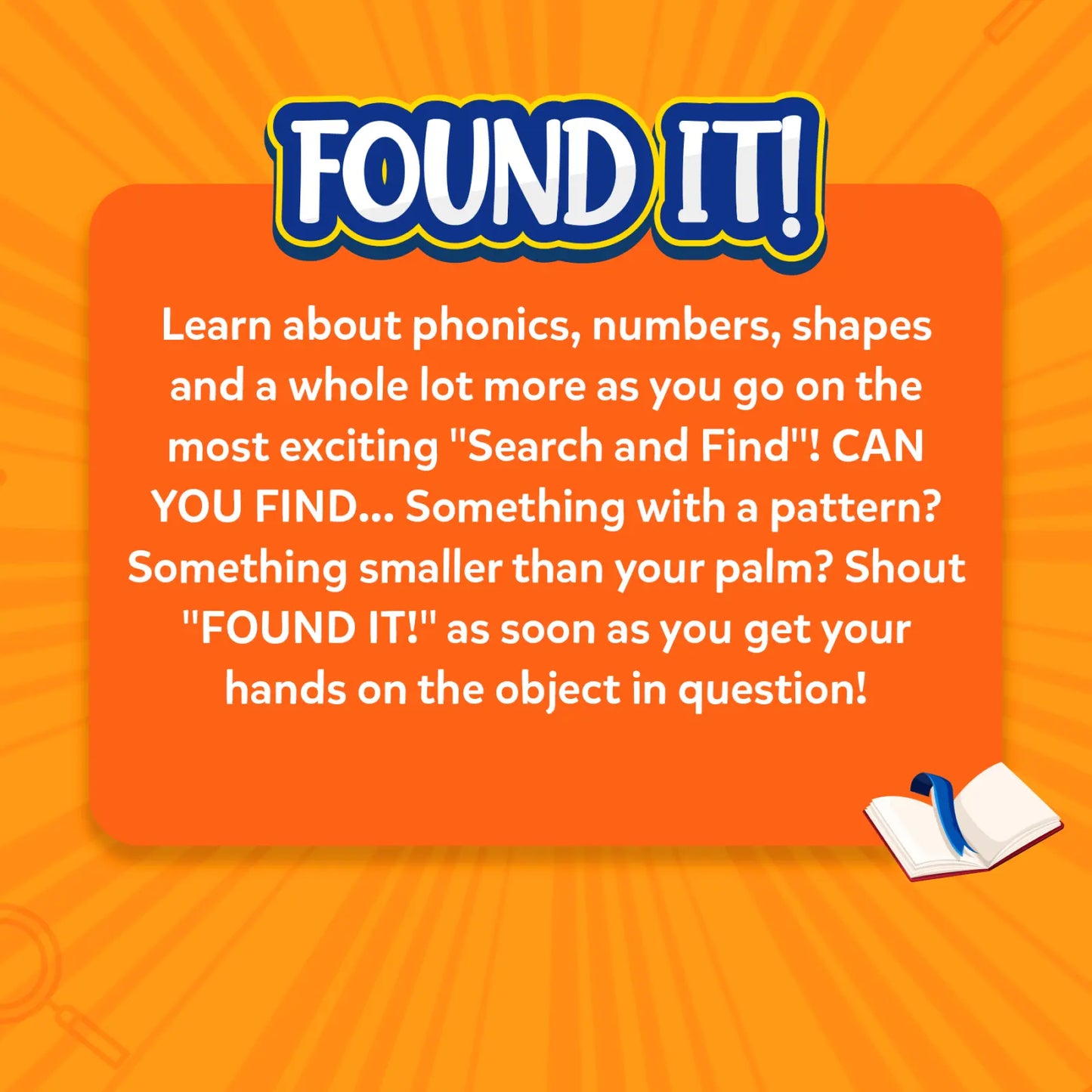 Educational search game advertisement for Found It Indoor Edition Smart Scavenger Hunt for ages 4-7