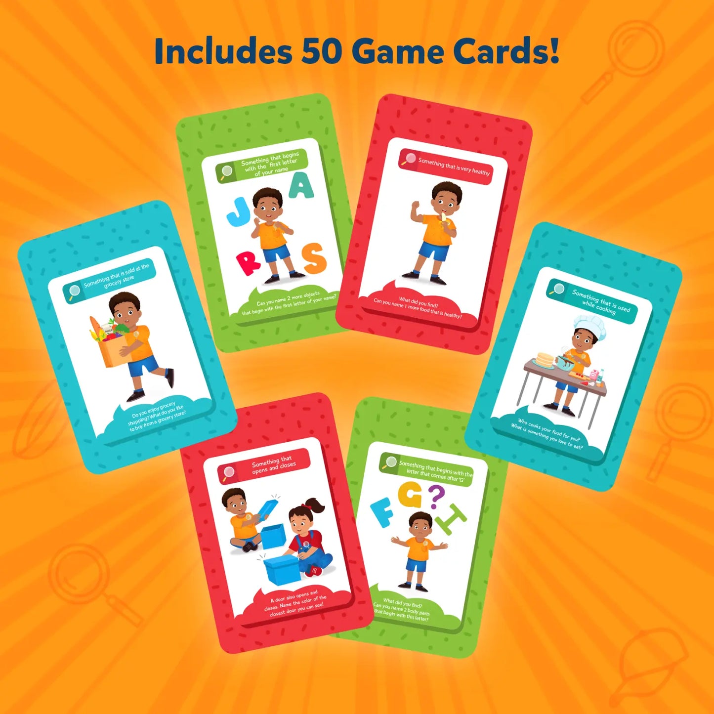 Colorful game cards from Found It Indoor Edition Smart Scavenger Hunt for Kids