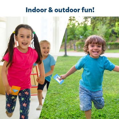 Children playing indoors and outdoors with Found It Combo for ages 4-7