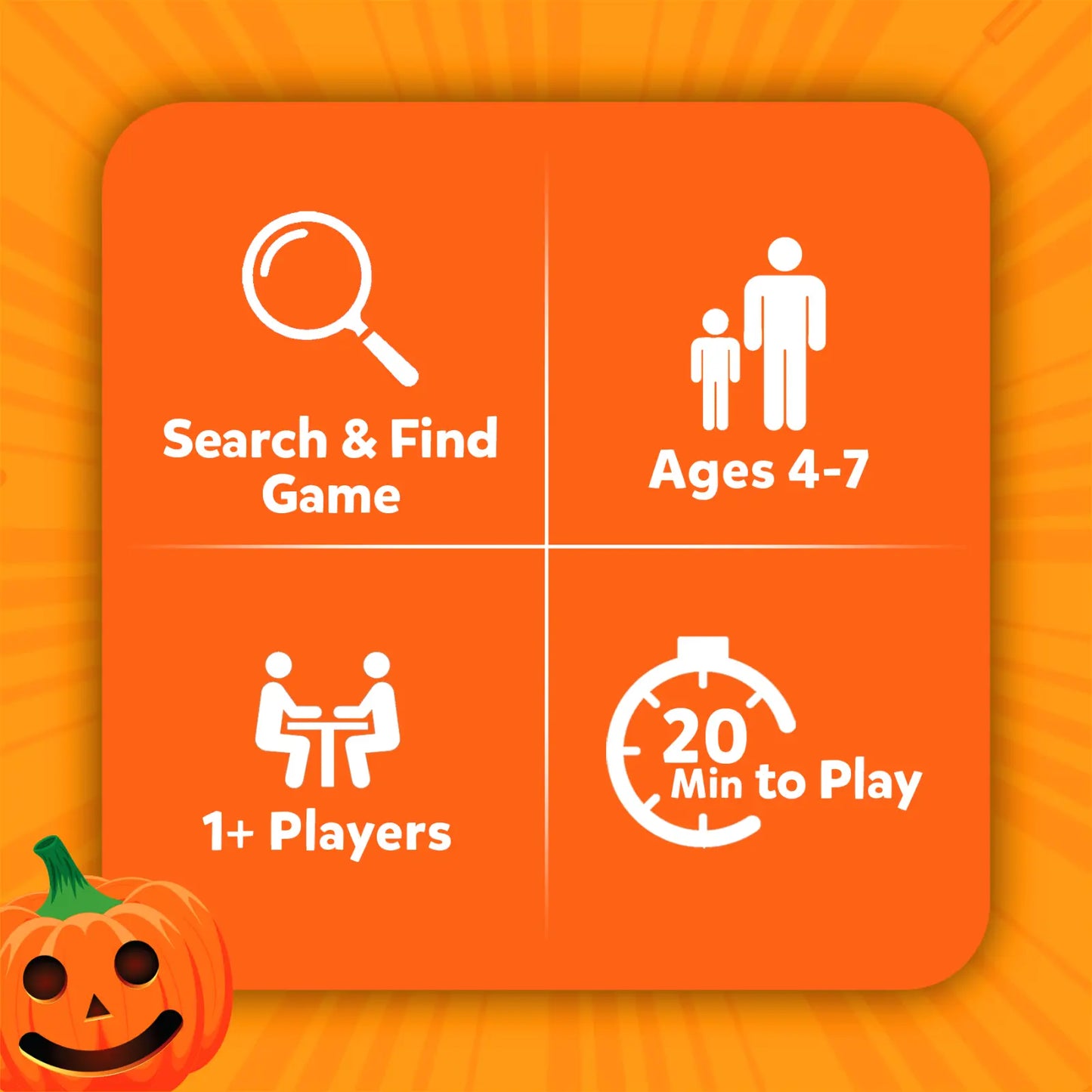 Orange game information square from Found It! Combo Indoor Outdoor for ages 4 to 7