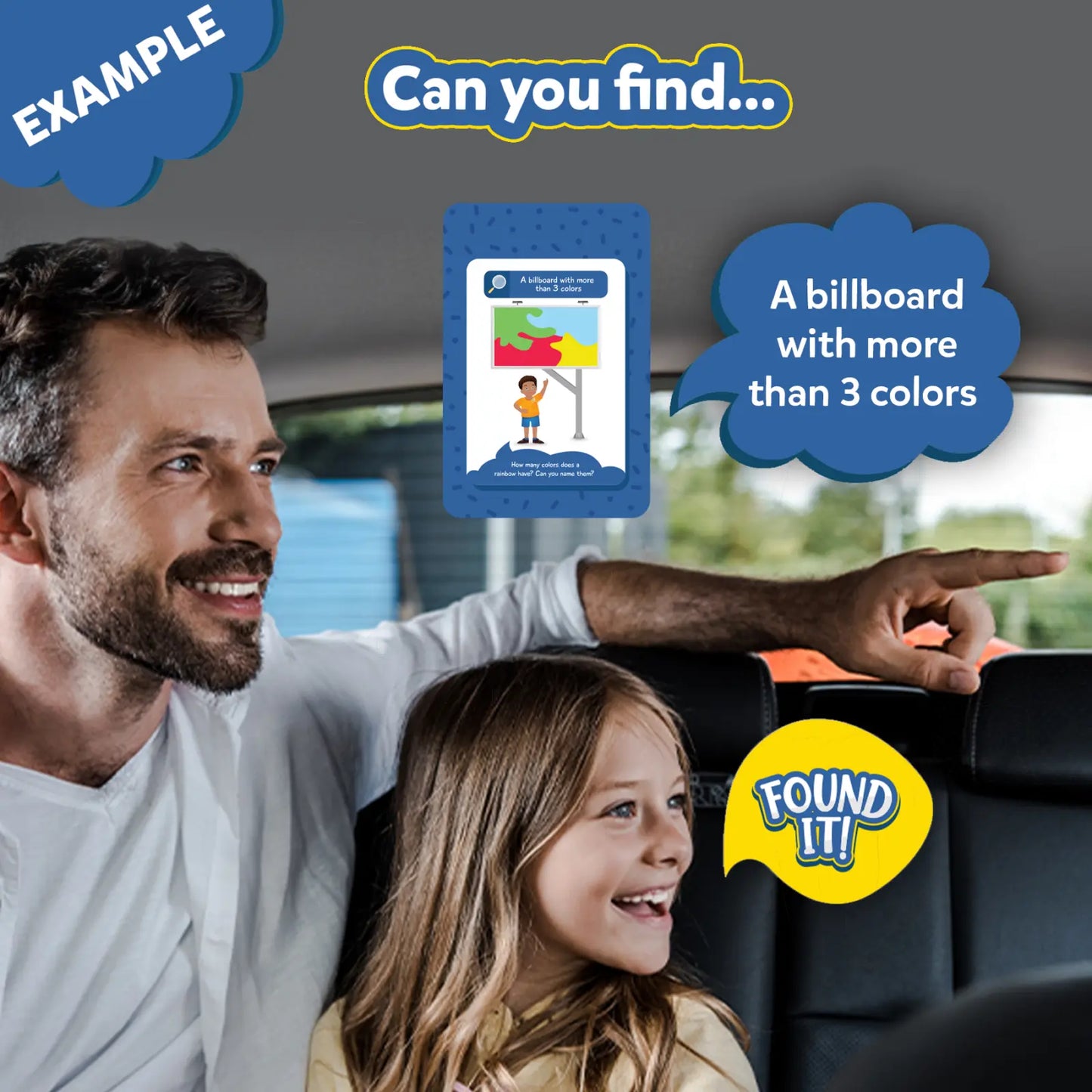Family car game played with Found It Combo for ages 4-7 during travel or indoor fun