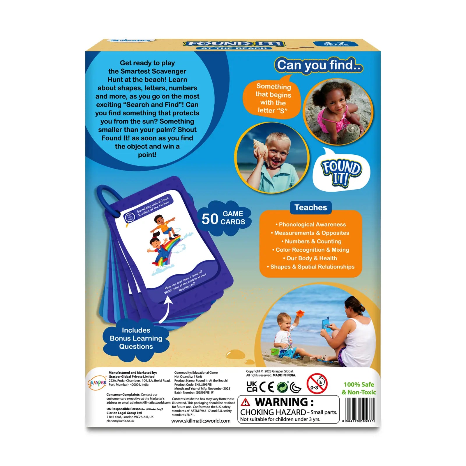 Educational scavenger hunt game called Found It At the Beach for kids ages 4-7
