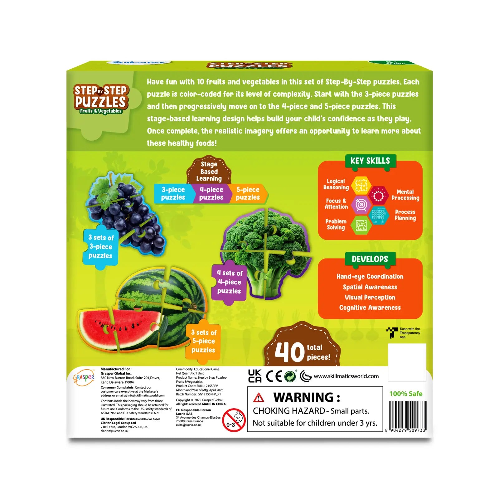 Step-by-step fruit and vegetable puzzles for kids ages 3+ from Step by Step Puzzle series