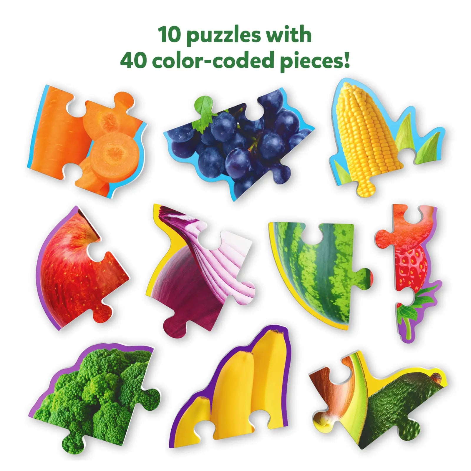 Vegetable and fruit puzzle pieces from Step by Step Puzzle Fruits and Vegetables for ages 3+