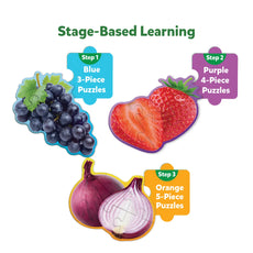 Stage-based learning puzzles with fruits and vegetables for ages 3 and up