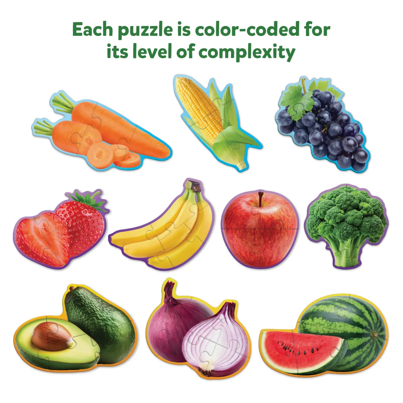 Colorful Fruit and Vegetable Puzzles for Kids 3+ from Step by Step Puzzle Series