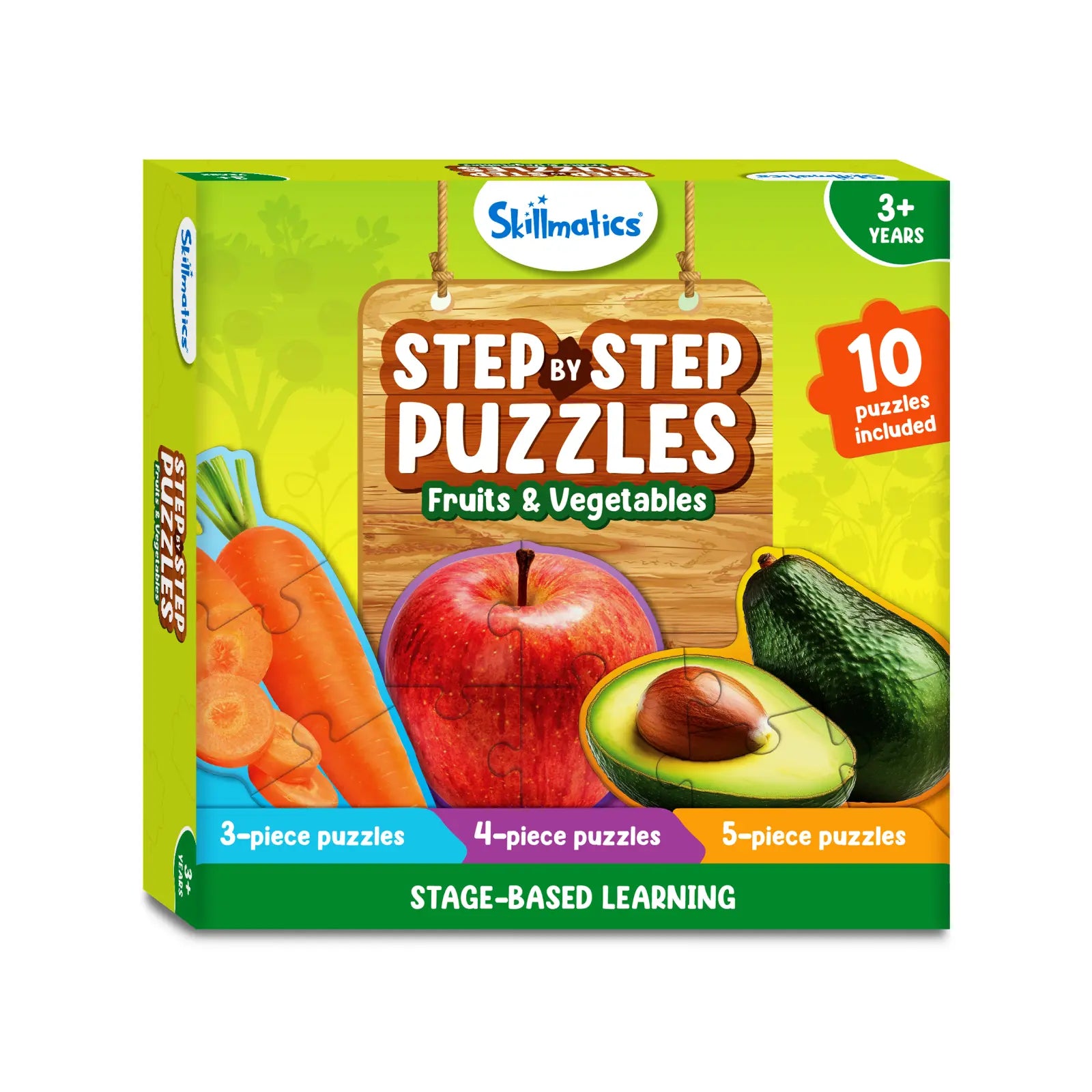 Skillmatics step-by-step fruit and vegetable puzzles for kids ages 3+ in a fun learning toy