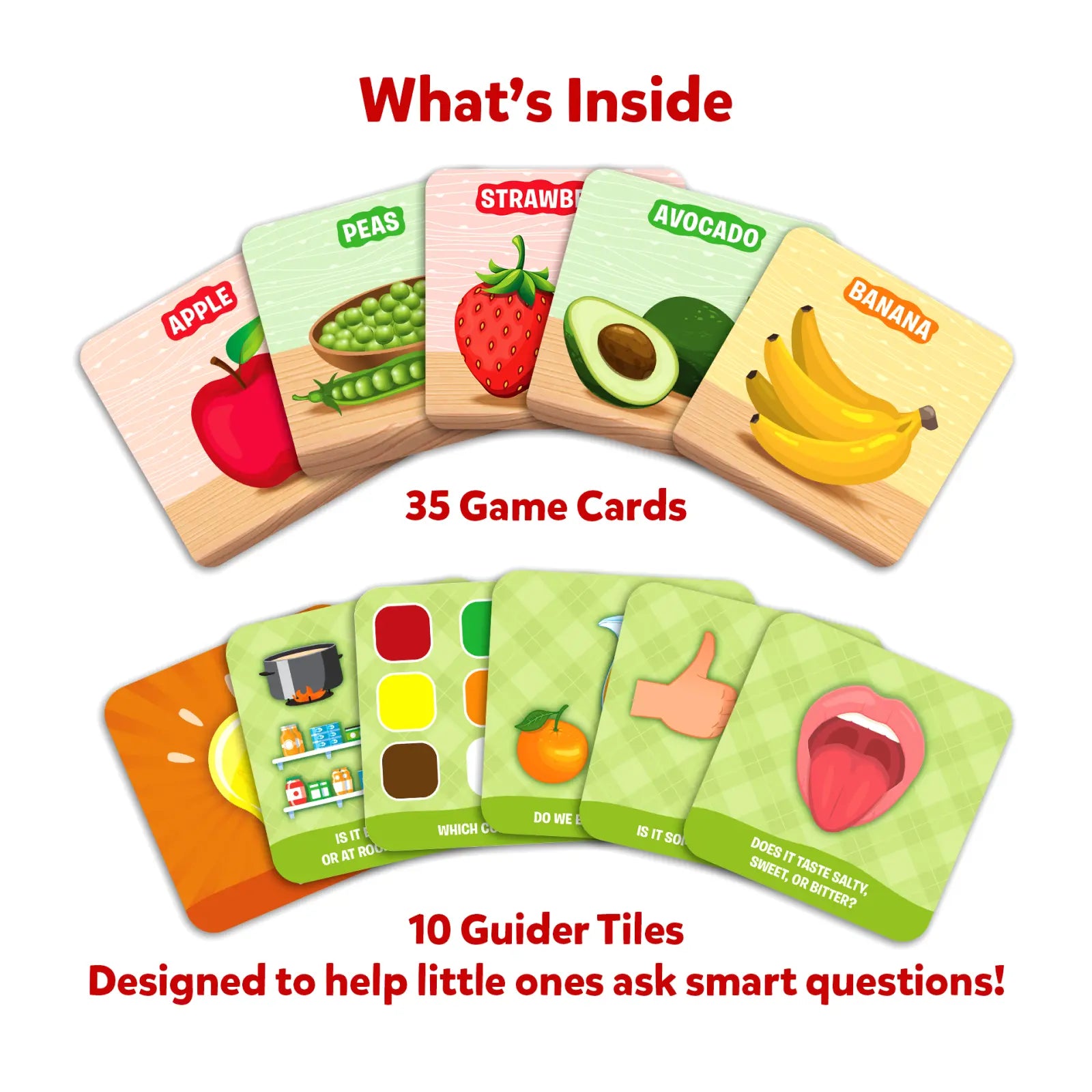 Educational game cards for kids from Guess in 10 Junior Food We Eat trivia game