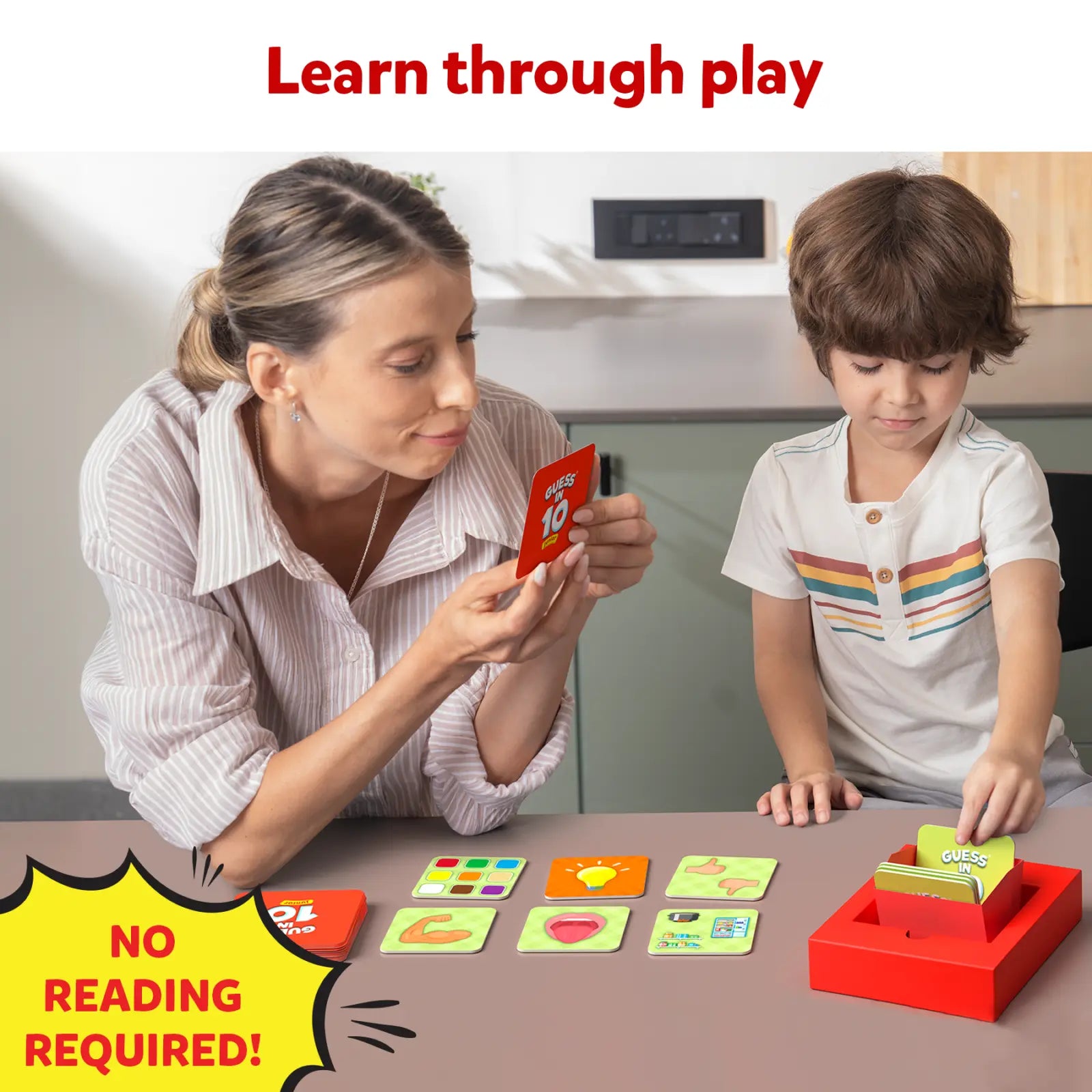 Educational card game for kids featuring food trivia in Guess in 10 Junior Food We Eat product